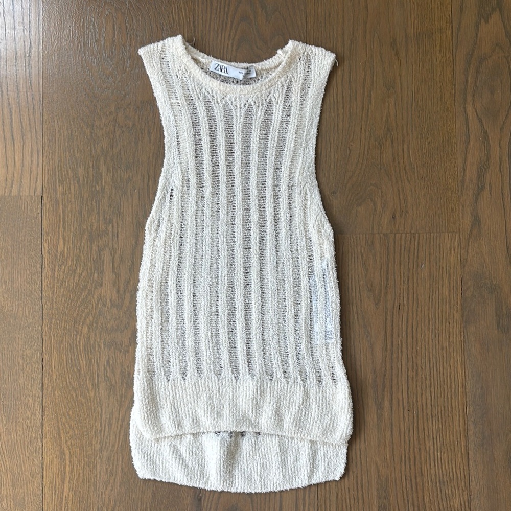 Zara Ivory Textured Sleeveless Top